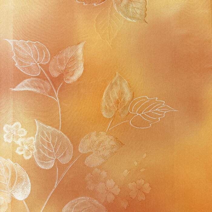 【中古】落ち着いた橙色のぼかしお染に地紋起こしの着物はぎれ