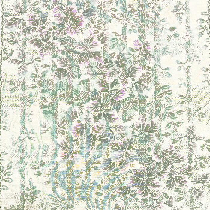 【中古】美しい薄紫色の花やグレー色の紋様の白大島紬はぎれ