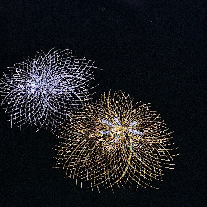 【中古】黒色地に輝く糸菊の羽織着物はぎれ