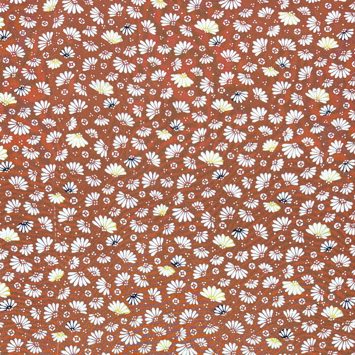 【中古】茶色地に菊扇子紋の薄手の着物はぎれ