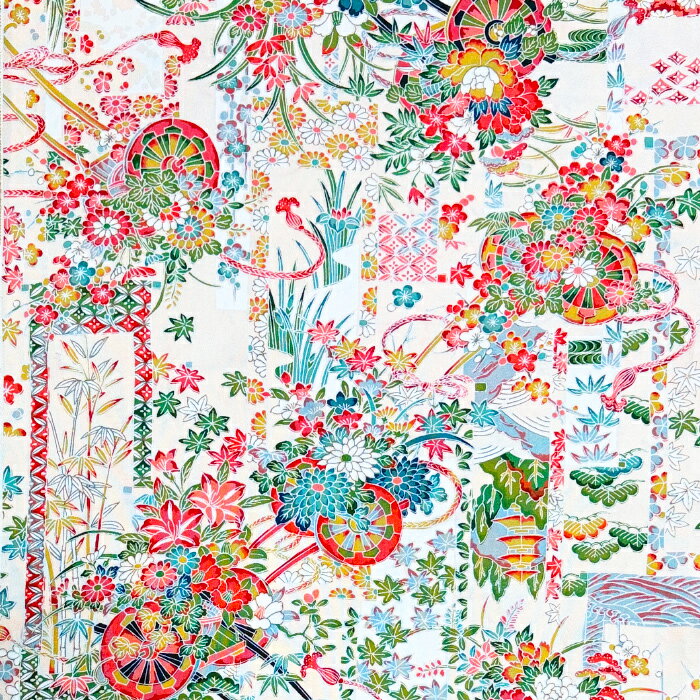 Rakuten - 【中古】肌色地にカラフルな花々が綺麗な着物はぎれ