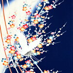 【新入荷】【中古】綺麗な紺色に鶴が舞う振袖着物はぎれ