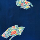 【中古】紺地に破れ地紙紋の着物はぎれ