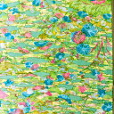 【中古】渋い緑色に菊花や松などが描かれた着物はぎれ