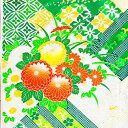 【中古】檜垣紋や花々が輝く振袖着物はぎれ