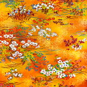【中古】橙色のまだら染に芝紋や草花の着物はぎれ