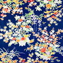【新入荷】【中古】鮮やかな青色地に花々が綺麗な着物はぎれ