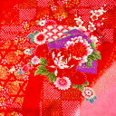 【新入荷】【中古】花扇子が綺麗な女の子祝着物はぎれ