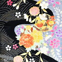 【新入荷】【中古】黒色地に花輪紋が綺麗な金彩振袖着物はぎれ