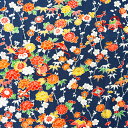 【新入荷】【中古】紺色地に花々や傘や太鼓などが描かれた着物はぎれ