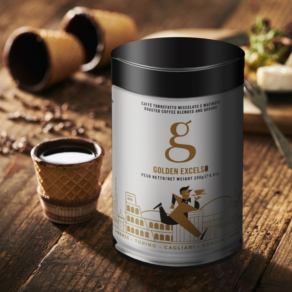 イタリア エスプレッソ 豆 コーヒー豆 250g 「GOLDEN EXCELSO」 エスプレッソ用ブレンド & チョカップ CHOCUP 1箱 12個入り 贈り物 ギフト セット 3