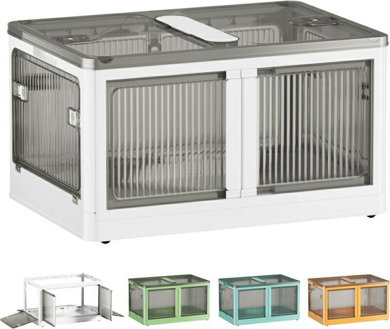 収納ボックス 収納ケース 折り畳みコンテナ 折り畳み 積み重ね 蓋付き コンテナ 全方向開閉可能 キャス..