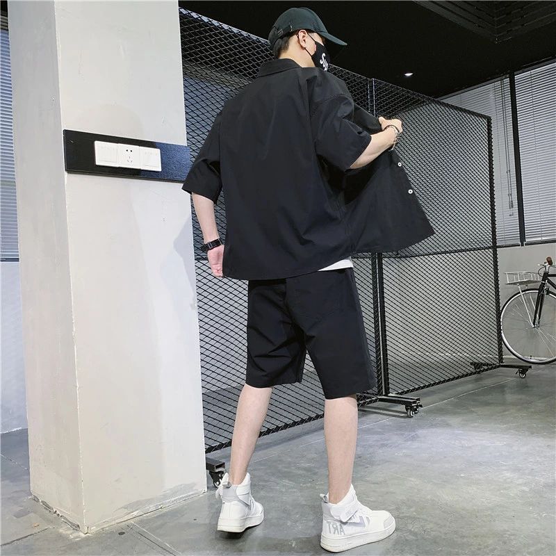 メンズ シャツ ハーフパンツ 上下セット 2点セット ショートパンツ セットアップ ジャージ ブラウス ジャケット 夏服 パンツ スーツ 半ズボン 半袖 コート アウター 短パン トップス カジュアル 開襟シャツ ズボン ゆったり