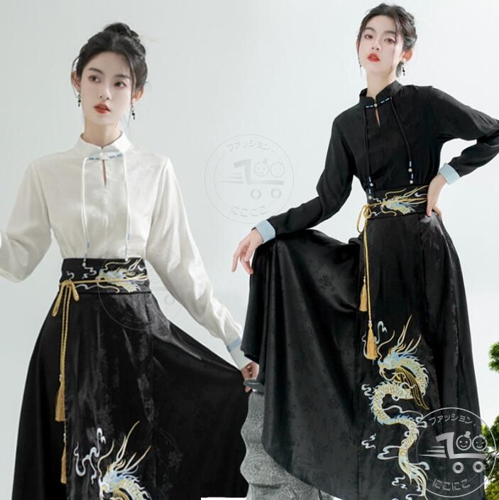 中華コスプレ衣装 レディースチャイナ漢服 改良漢服唐装 コスチューム ハロウィン衣装 中華シャツ+ロン..