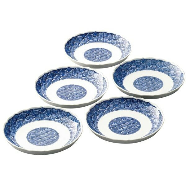 \最大全額ポイント還元/ 内祝い お返し 食器 お歳暮 ギフト 青海波 和皿揃 5枚 セット 詰め合わせ 波佐見焼 白磁 藍 お皿 取り皿 和食器 陶器 磁器 ...