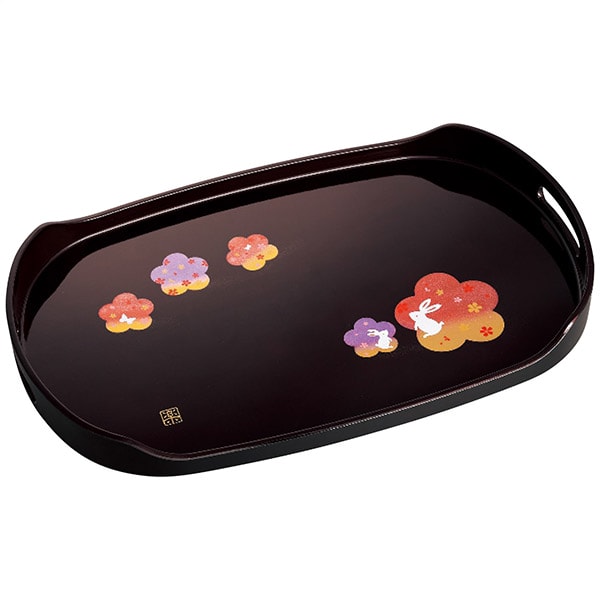 キッチン用品 ギフト お盆 トレイ トレー 宴うさぎ 溜塗 長手盆 尺五 紀州塗 漆器 持ち手 ウサギ 兎 和風 配膳 伝統工芸 かわいい 内祝い お返し 出産内祝い 結婚内祝い 結婚祝い 出産祝い 香典返し 快気祝い 引越し 挨拶 お礼 プレゼント 送料無料 94005