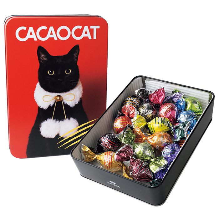 クリスマス 2023 限定 送料無料 スイーツ お菓子 チョコレート ギフト カカオキャット　CACAOCAT 缶 RED ミックス 14個入 セット 詰め合わせ プレゼント お菓子缶 贈り物 イベント お配り 自分用 ご褒美 かわいい おしゃれ 人気 有名 ブランド【のし・包装不可】 (あす楽)