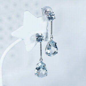 K18WG 2ct アクアマリンピアス ラウンド ペアシェイプ 18金 ホワイトゴールド 3月誕生石 ギフト 結婚式