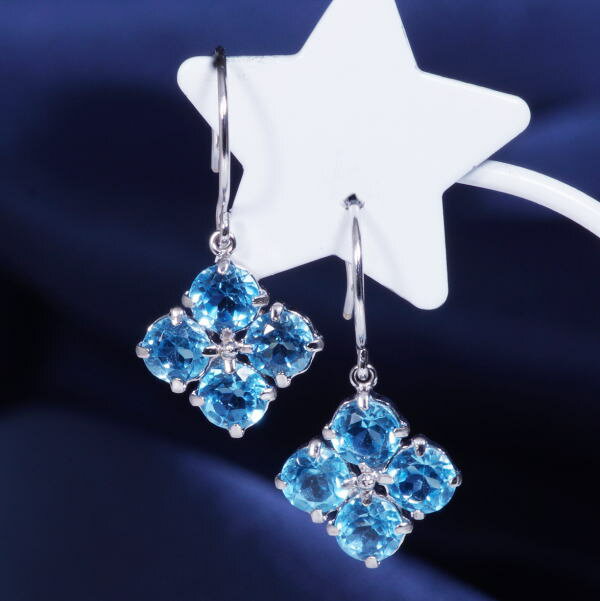 18金ホワイトゴールド　ブルートパーズフックピアス（PA9022）　ギフト　結婚式