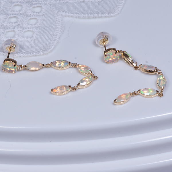 蛋白石 - K18 オパールピアス ラウンド マーキス 18金 PA-9485 10月誕生石　ギフト　結婚式