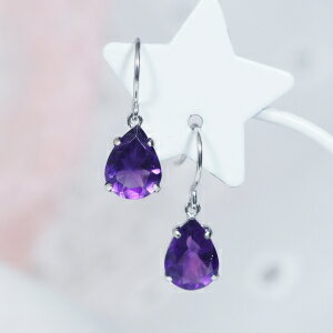 K18WG 2ct アメシストピアス ペアシェイプ 18金 ホワイトゴールド アメリカンフックギフト　結婚式