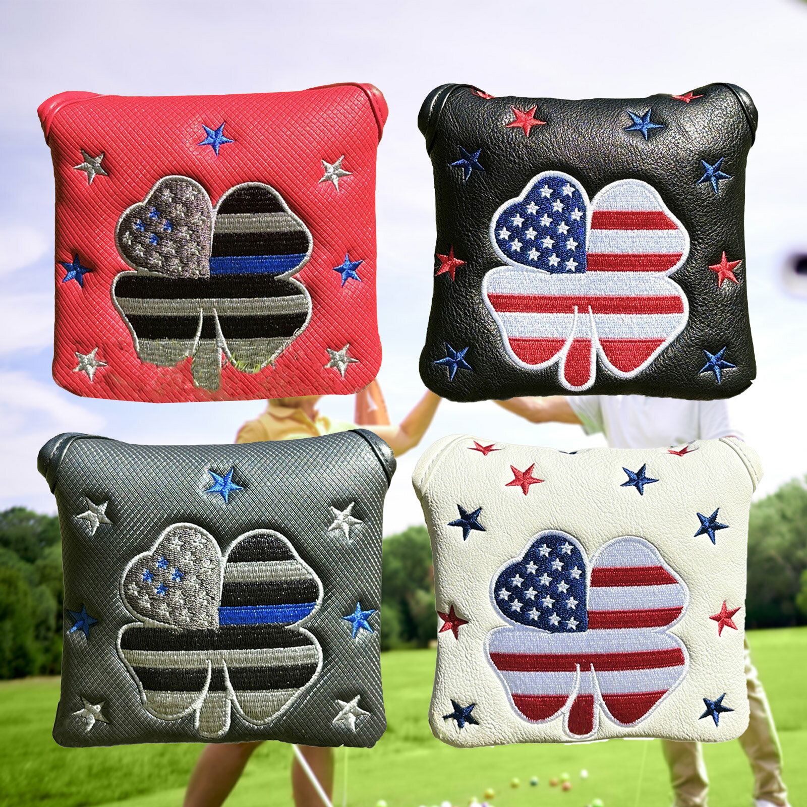 マレット パターカバー マグネット ゴルフ カバー 磁石タイプ開閉 オデッセイ テーラーメイド スパイダーパター 対応 マレットタイプ 方形 星&クローバー