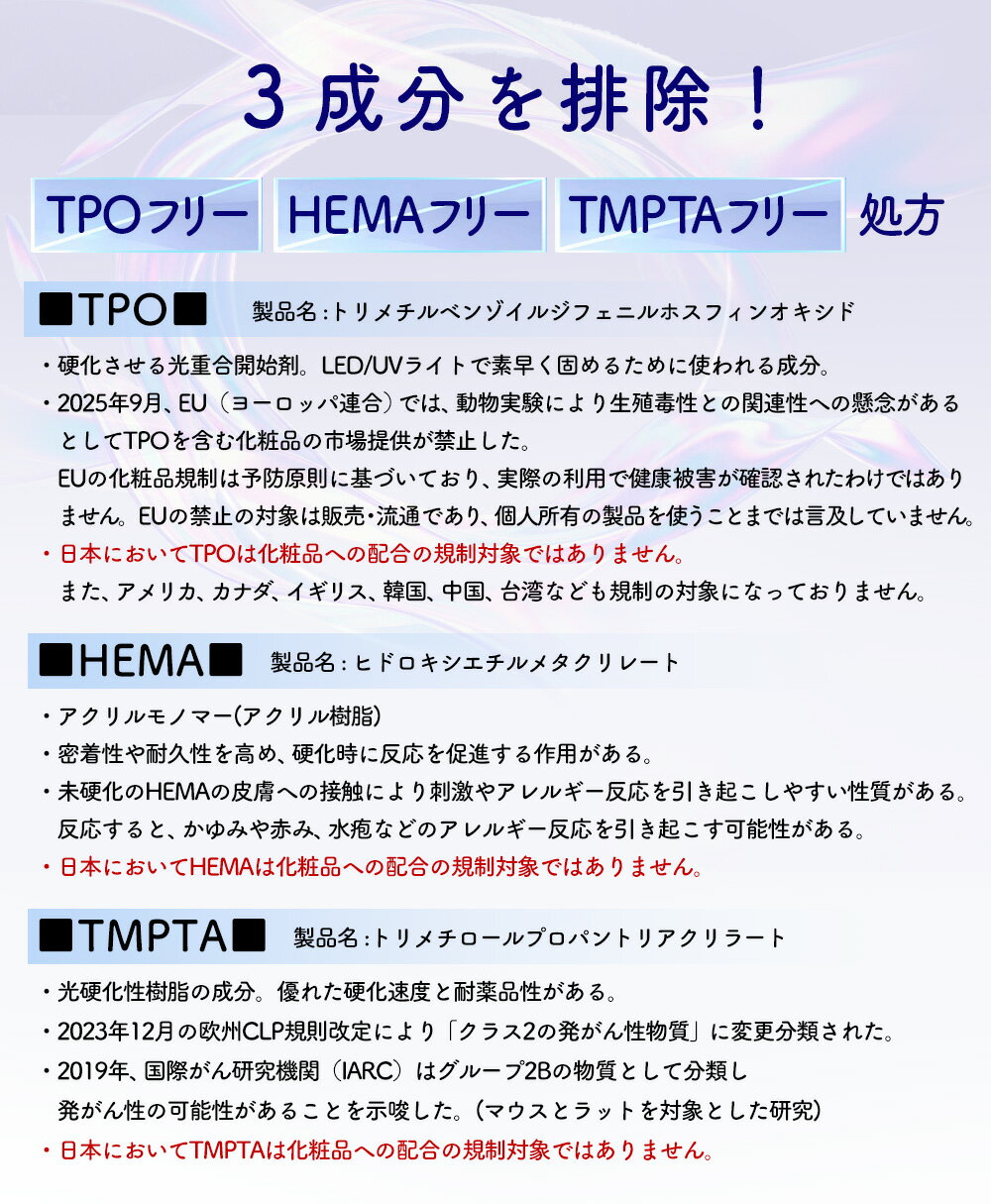 ベースジェル 日本製TPO HEMA TMPTAフリーも選べる！自爪を削る必要無し最大3ヶ月...