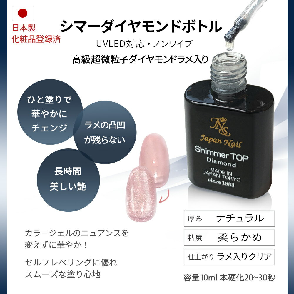 トップジェル 日本製 超微粒子ラメ入り輝く艶のノンワイプトップコート LEDUV対応 ジェルネイルプロフェッショナルシリーズ