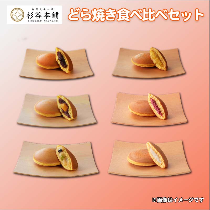 花橘、栗どら、福豆、いも、あまおう苺、ミルクの6種類を揃えました。それぞれ異なる素材の味わいを楽しめる、6種類のどら焼きを食べ比べできる商品です。【商品提供者コメント】 ●名称／和生菓子 ●商品内容／長崎どら焼き花橘・福豆どら・栗どら・いもどら・あまおう苺どら・ミルクどら　各1個　 ●賞味期間／常温で20日　 ●アレルギー／「小麦」「卵」「乳」　 ●原材料／・長崎どら焼き　花橘 小倉あん（国内製造）、上白糖、小麦粉、鶏卵、蜂蜜、水飴、清酒、みりん、醤油（大豆を含む）／トレハロース、膨張剤、酸味料 ・福豆どら 白あん（国内製造）、上白糖、鶏卵、小麦粉、蜂蜜、うぐいすかのこ、黒豆かのこ（大豆を含む）、水飴、清酒、みりん、醤油、もち米粉、でん粉／甘味料（ソルビトール）、加工でん粉、膨張剤、酸味料、着色料（黄4、青1） ・栗どら 小倉あん（国内製造）、上白糖、鶏卵、小麦粉、栗甘露煮、蜂蜜、水飴、清酒、みりん、醤油（大豆を含む）、もち米粉、でん粉／トレハロース、加工でん粉、膨張剤、酸味料、着色料（クチナシ） ・いもどら 芋あん（鳴門金時芋、砂糖、白生あん、水飴、マーガリン）（乳成分・大豆を含む）（国内製造）、上白糖、鶏卵、小麦粉、蜂蜜、水飴、清酒、みりん、醤油、もち米粉、でん粉／加工でん粉、甘味料（ソルビトール）、膨張剤、香料、着色料（クチナシ、アナトー）、乳化剤、酸味料 ・あまおう苺どら 上白糖（国内製造）、白あん、小麦粉、鶏卵、いちごピューレ、牛乳、蜂蜜、水飴、加糖練乳、清酒、ストロベリーソース、みりん、乾燥いちご、醤油（大豆を含む）／膨張剤、着色料（ラック）、酸味料、香料 ・ミルクどら焼き 白あん（国内製造）、鶏卵、上白糖、牛乳、小麦粉、水飴、もち粉、加糖練乳、乳等を主要原料とする食品、みりん、寒梅粉、もち米粉、でん粉／トレハロース、加工でん粉、膨張剤、香料 ●保存方法／直射日光・高温多湿を避け、保存してください ●製造者名(加工業者名)／有限会社杉谷本舗（長崎県諫早市松里町1574-1） 【キャンセルについて】 ●お申し込み後のキャンセルは、原則受け付けておりません。 【配送について】 ●こちらの商品は6日〜10日程度でお届けいたします。 また、常温便でのお届けとなります。あらかじめご了承下さい。 ※青果物については、天候、作柄状況により、商品のお届けが前後する場合や、販売を終了させていただく場合があります。あらかじめご了承ください。 ゆうパケットでお届けする商品は、お届けまでに10日以上かかる場合がございます。 ※ゆうパケットは郵便受けにお届けいたします。 ●お届けまでに祝日・大型連休・年末年始等をはさむ場合、お届けに日数がかかることがございます。あらかじめご了承ください。 ●年内お届けご希望の場合は、2026年12月14日（月）までにお申し込みください。2026年12月15日（火）以降は年内にお届けできない場合があります。 なお、年始の発送は2027年1月7日（木）からとなります。 ●お受け取り頂けない商品につきましては、再発送、ご返金、ポイントの返還は致しかねます。あらかじめご了承下さい。 【のしについて】 ●一部の商品はのしのご希望を承ります。 ●「御歳暮のし」をご指定いただきました商品は、配達希望日のご指定がない場合は2026年12月上旬以降順次お届けいたします。 ※お届け期間が限られた一部の商品は、「御歳暮のし」をご指定いただいても、12月上旬以前にお届けする場合がございますので、予めご了承ください。 ※選択肢にないのしの種類はお選びいただけません。 ※名入れはお受けできません。 ※商品によっては「短冊のし」や「簡易のしシール」でお届けとなる場合がございます。 ※ゆうパケットでお届けする商品にはご指定できません。 【冷凍品のご注意】 ●冷凍品については佐川急便の飛脚クール便(冷凍)でお届けします。 ※一部時間帯指定不可の地域があります。 ※島しょ及び山間部の一部地域へのお届けについては、受付ができませんのでご了承ください。 【配達不可地域について】 ●島しょ（東京都・鹿児島県・沖縄県）の一部へのお届けについては、生もの（消費・賞味期間5日以内）・生鮮品 （果物・野菜・活魚介類）の一部・冷凍品・生花（セット商品を含む）は受付ができませんのでご了承ください。 【その他ご注意】 ※商品画像はイメージです。「商品内容」として記載されていないものや「小道具類」はお届けする商品に含まれておりませんので、商品内容をお確かめの上、お申込みください。 ※消費・賞味期間5日以内の商品をお申込みの場合は、お届けが消費・賞味期限の最終日になることがありますのでご了承ください。 ※青果物のサイズ指定はできません。天候によりお届け期間が変更になる場合がございます。 ※「消費期間」は製造(加工)日から安全に召し上がれる日まで、「賞味期間」は製造(加工)日から品質の保持が十分に可能な日までをそれぞれ期間で表示しています。お届け日からの期間を保証するものではありません。 ※複数の商品がセットになっている場合、最も短い期間を表示しています。なお、法律に基づく賞味（消費）期限については、各お届け商品に記載しています。 ※花卉・花弁の開花状態及び花色、リボン、ラッピング(包装)等は多少異なる場合があります。 ※商品のパッケージ・小物のデザインは変更になる場合があります。 ※複数商品の一括送付及び同時発送はできません。また、ご依頼主様とお届け先様が同じ場合、同日のお申込みであっても商品によりお届け日が異なる場合がございますので、あらかじめご了承ください。 ※天候や生育状況等により予定の時期よりもお届けが前後することがございます。その際は、早着・ 遅延のご案内、代替商品又は解約等のご案内をさせていただく場合がございます。 【季節の贈り物に】 お年賀 迎春 お正月 年末年始 バレンタイン ホワイトデー 卒業式 卒園式 入学式 入園式 母の日 父の日 御中元 お中元 暑中御見舞 残暑御見舞 敬老の日 ハロウィン クリスマス 冬ギフト お歳暮 御歳暮 【ちょっとした手土産・プレゼントに】 御祝 御礼 謝礼 御挨拶 粗品 お使い物 贈答品 ギフト プレゼント お土産 手土産 贈りもの 進物 お返し 【お祝い・お返しの品に】 引き出物 お祝い 内祝 結婚祝 結婚内祝 出産祝 出産内祝 引き菓子 快気祝 快気内祝 プチギフト 結婚引出物 七五三 卒業祝い 卒園祝い 入学祝い 入園祝い 進学内祝 入学内祝 寿 開店祝 開業祝 新築祝
