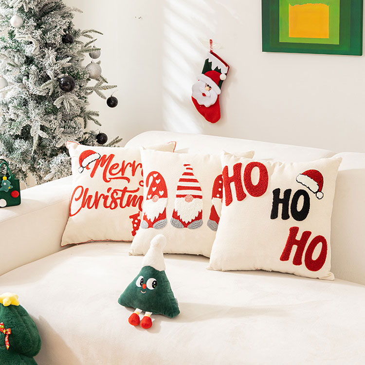 3枚セットクリスマス枕カバー 刺繍入り クッションカバー クリスマス装飾 抱き枕 サンタクロース 手袋 トナカイ インテリア パーティー お部屋 雑貨 クリスマスパターン オーナメント 飾り 45 × 45 cm [3]