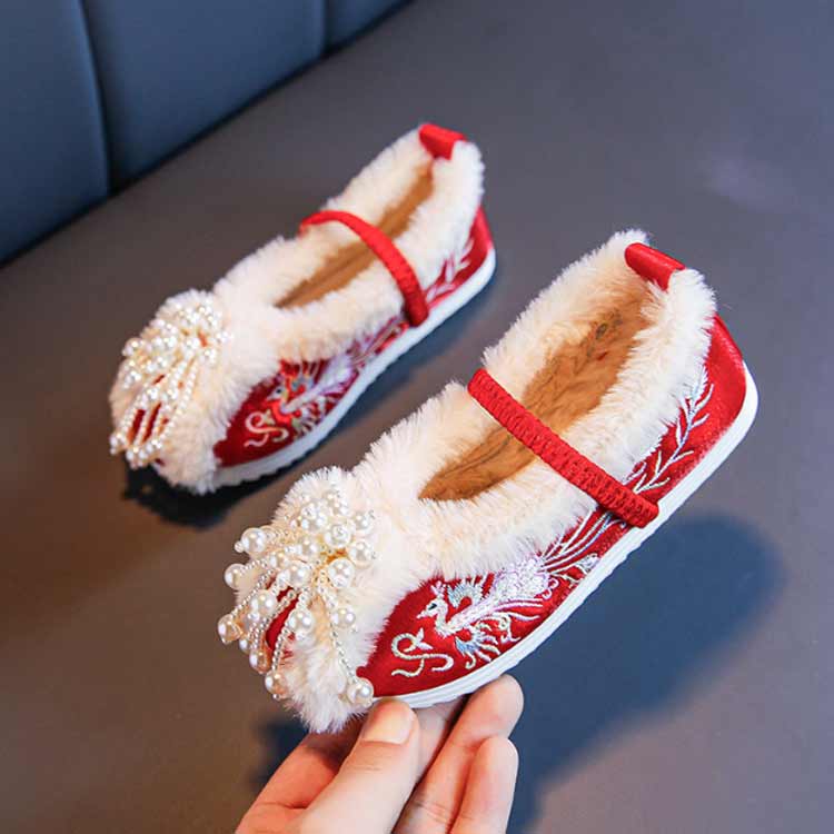 七五三 靴 キッズ 女の子 刺繍入り 裏起毛 暖かい かわいい おしゃれ パール飾り ...
