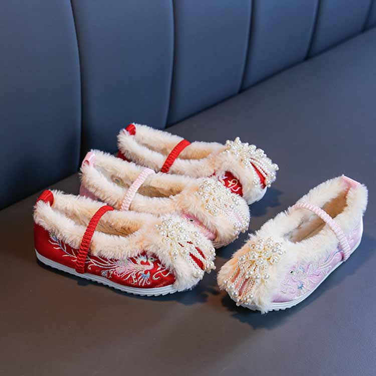 七五三 靴 キッズ 女の子 刺繍入り 裏起毛 暖かい かわいい おしゃれ パール飾り ...