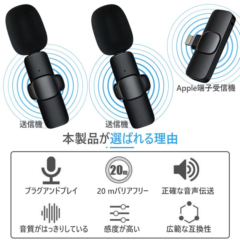 送信機2台+受信機1台の3点セット2人用 ワイヤレスマイク iphone ipad コンデンサー...