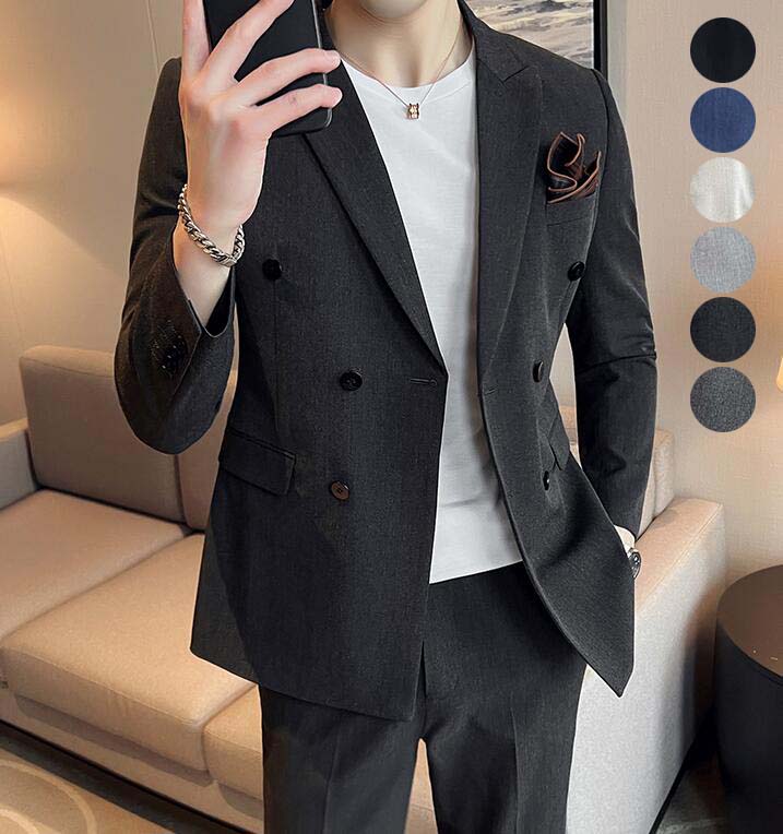 Men'S Clothing - 送料無料ダブルスーツ メンズ 上下セット フォーマルスーツ ビジネススーツ 卒業式スーツ 成人式 韓国風 2点セット ジャケット+パンツ 結婚式スーツ メンズスーツ スーツセット パーティー 通勤 セットアップ 大きいサイズ s-7xl 披露宴 紳士服 おしゃれ