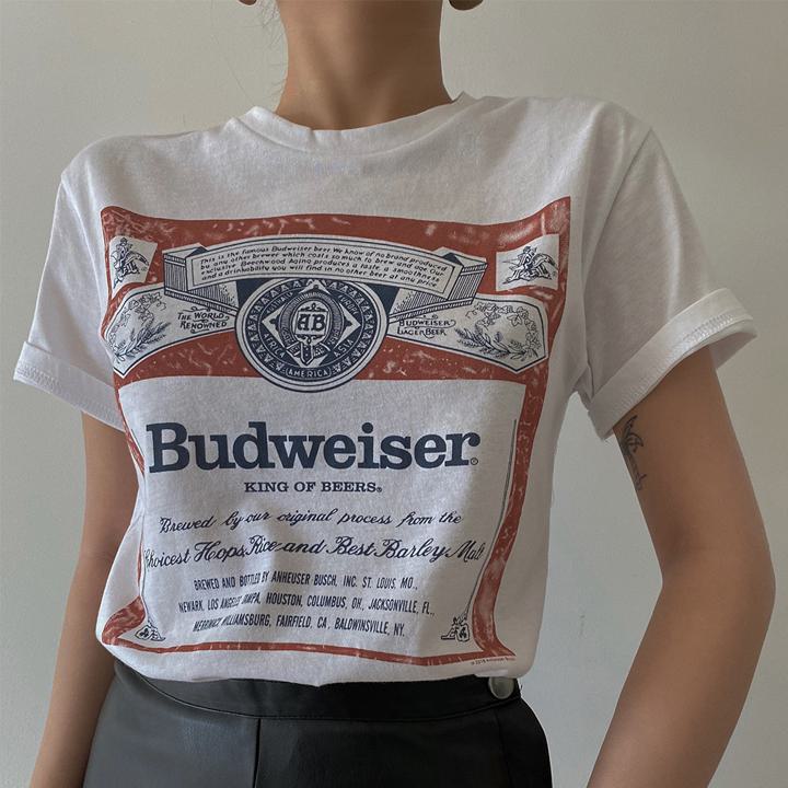 乐天商城 - バドワイザーロゴプリントTシャツ Tシャツ ロゴ プリントTシャツ レディース a2774