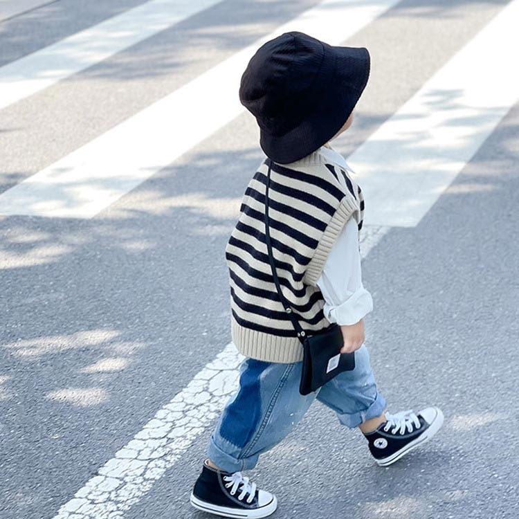 ニットベスト ボーダー柄 ベビー 子供服 ベビー服 キッズ 男の子 女の子 春 秋 冬 ...