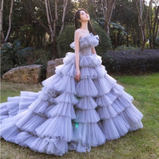 Rakuten - 取寄演奏会ドレス レディース 結婚式ドレス パーティードレス カラードレス ロング丈 ワンピース チューブトップ セクシー ボリューム ティアードスカート きれいめ エレガント プリンセス 華やか 女性