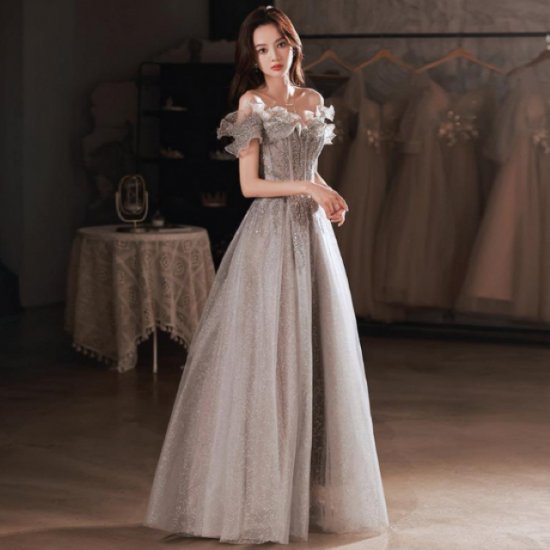 乐天商城 - 取寄演奏会ドレス レディース 結婚式ドレス パーティードレス ロング丈 aラインスカート オフショルダー フリル 華やか ゴージャス きれいめ エレガント お呼ばれ フォーマル 披露宴 二次会 女性