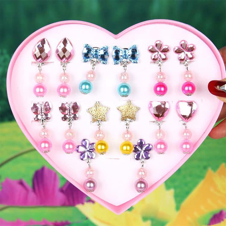 ジャパンSelectのかわいい 女の子 パーティー 子供プリンセス 7ペアセット アクセサリー キッズイヤリング アクセサリーセット キッズ クリップ式 ピアス 装飾 誕生日 ギフト プレゼント イヤリング お姫様 贈り物 可愛い｜アングル2