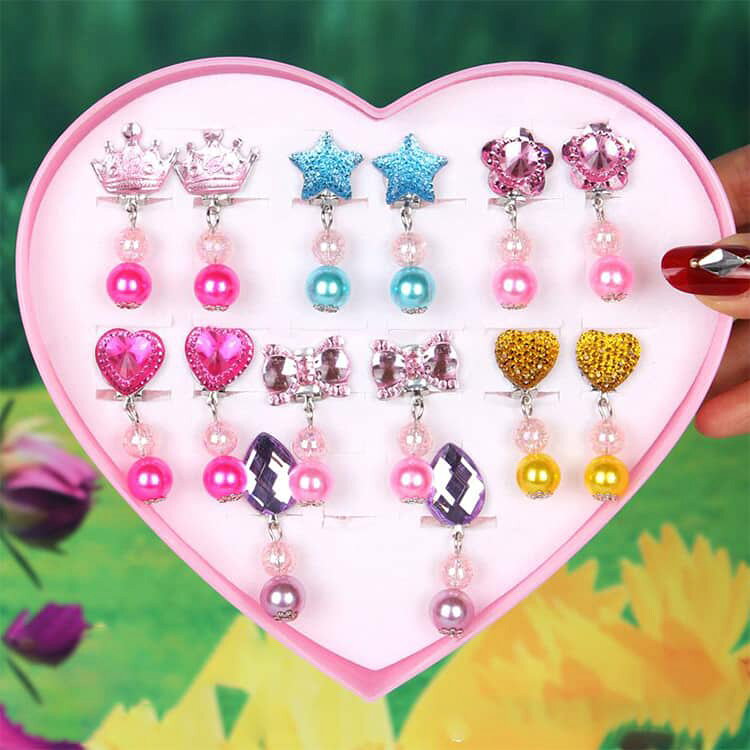 ジャパンSelectのかわいい 女の子 パーティー 子供プリンセス 7ペアセット アクセサリー キッズイヤリング アクセサリーセット キッズ クリップ式 ピアス 装飾 誕生日 ギフト プレゼント イヤリング お姫様 贈り物 可愛い｜アングル3