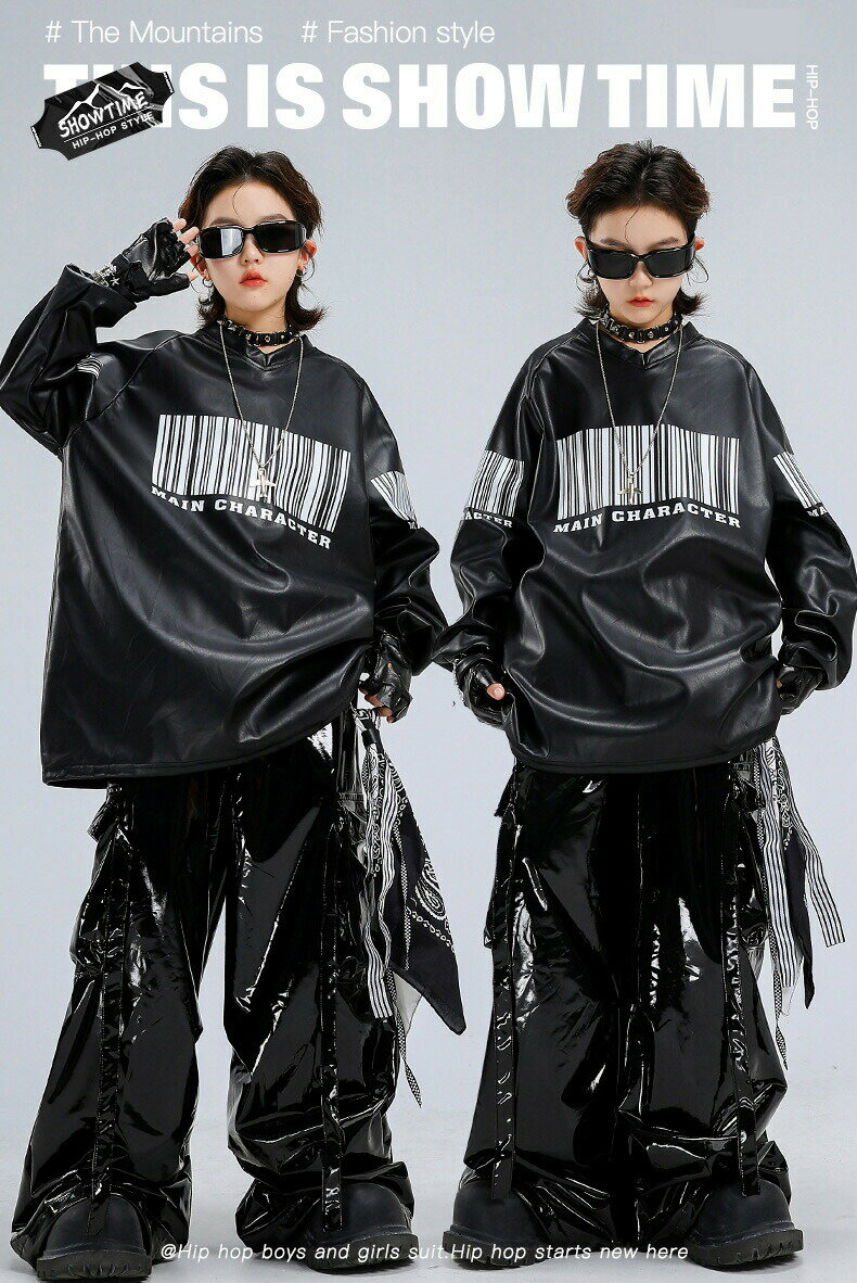 ブラック オールシャイニー キッズ ダンス衣装 セットアップ ヒップホップ 男の子 ...