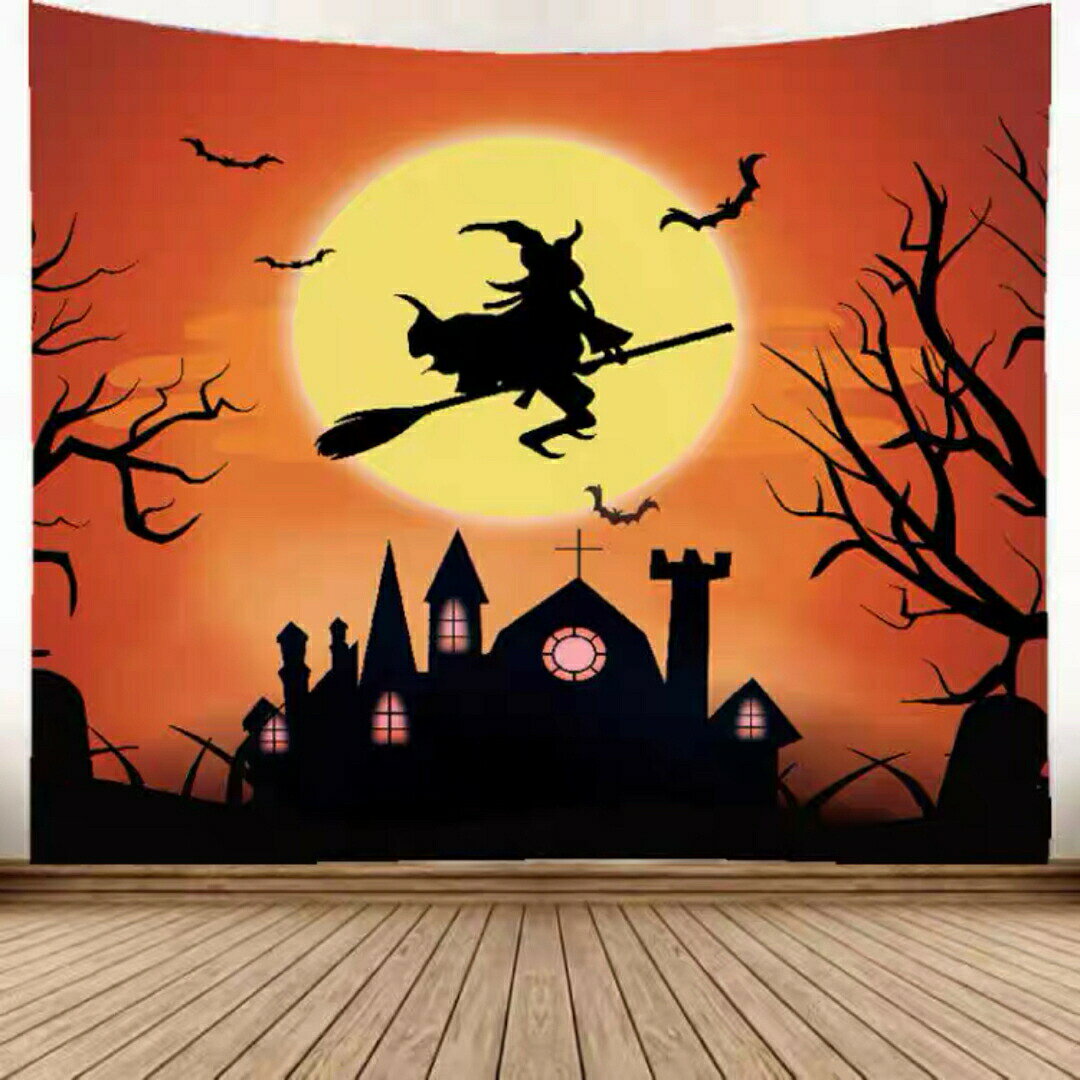 Rakuten - タペストリー ハロウィン カボチャ月夜コウモリ 壁掛け飾り 装飾用品窓カーテン