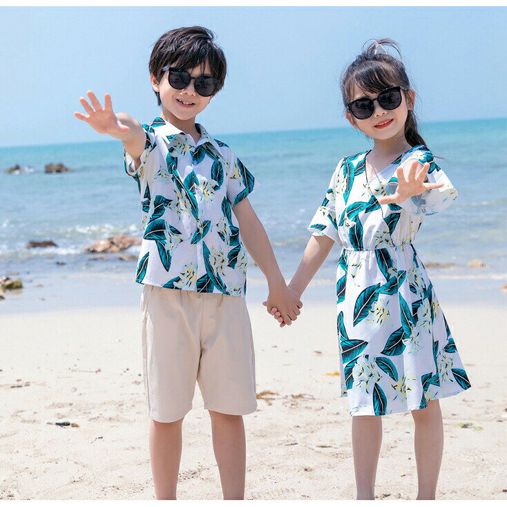 ジャパンSelectの親子コーデ シャツ 親子 ペアルック 親子ペア アロハシャツ 花柄 ワンピース ママ パパ 女の子 男の子 リンクコーデ メンズ レディース キッズ ゆったり ハワイ 旅行 家族お揃い 夏服 リゾート 家族 ビーチウエア 兄弟 姉妹 家族 プレゼント カップル｜アングル2