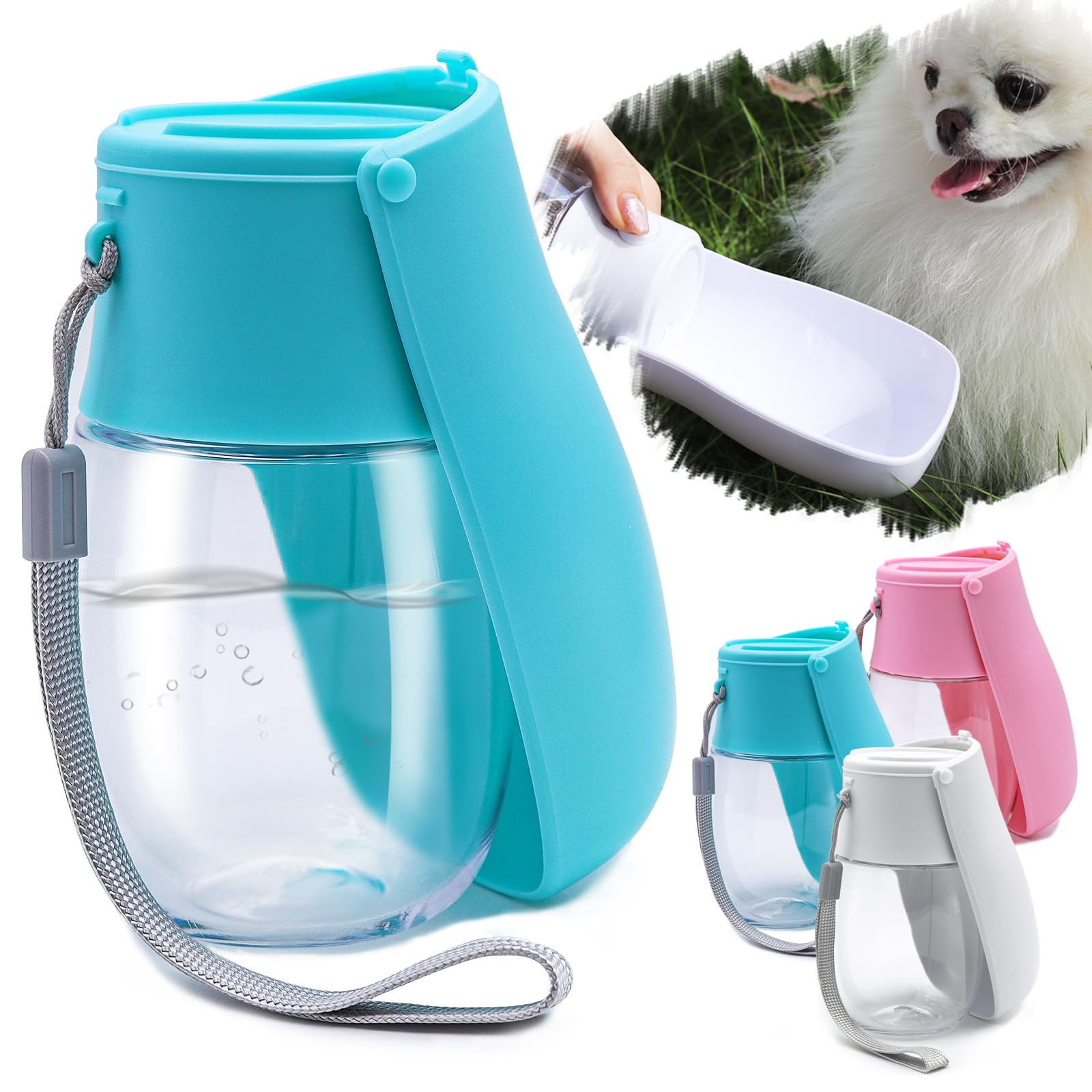 Rakuten - 給水ボトル ウォーターボトル みずのみ器 散歩 折りたたみ 水入れ 水飲み器 携帯水飲み 持ち運び 広口 携帯 水漏れ防止 高温耐性 洗える 軽量 濾過 車内 旅行 外出 イヌ ネコ 300ml (ブルー)