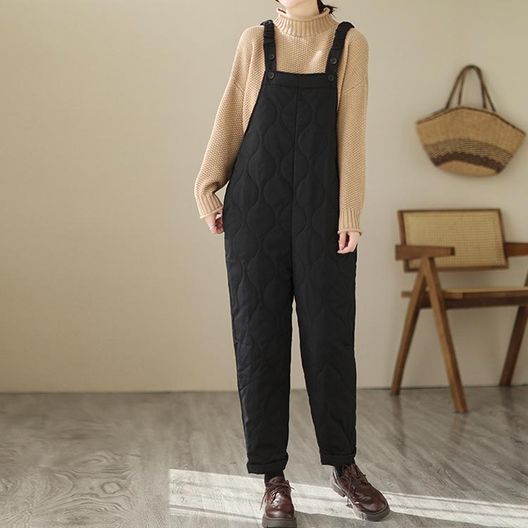 ジャパンSelectのサロペット レディース 中綿パンツ あったか ロングパンツ 中綿入り オールインワン 秋冬 ゆったり 大きい 暖かい ルームウェア ワークパンツ ボトムス アウトドア お洒落 20代 30代 40代 可愛い 送料無料｜アングル2