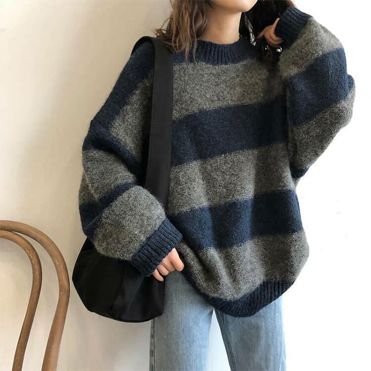 ニット プルオーバー モヘアタッチ 冬 太ボーダー シャギーニット メンズ シャギーニット ボーダー 韓国 厚手 セーター 秋 長袖 クルーネック オーバーサイズ シャギーニット 防寒 あったか プルオーバー 秋冬 配色 ルーズ japanselect-10012300 ジャパンSelect サンプル画像3
