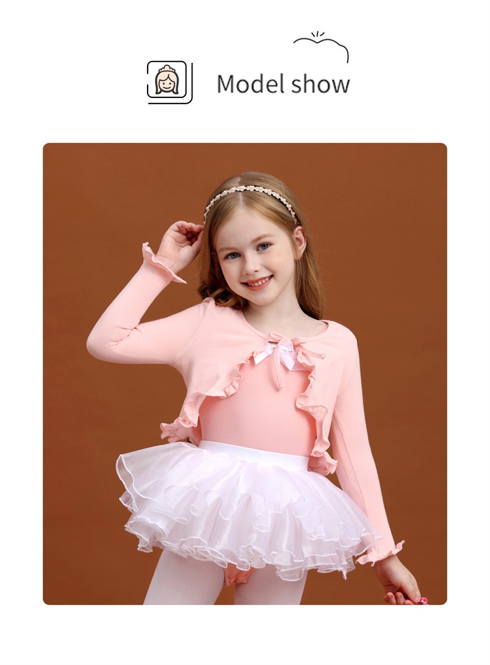 ジャパンSelectのボレロ 子供 キッズ 綿 バレエ 女の子 長袖 トップス ニット ダンス バレエトップス レッスン 防寒 温か 寒さ対策 練習着 こども用 ブルー ピンク バレエ用品 ベビー服 カーディガン かわいい リボン d7m6｜アングル3