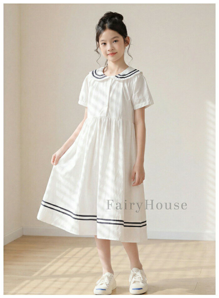 送料無料子供服女の子ワンピースホワイトおしゃれワンピーキッズ女の子夏服ワンピ...