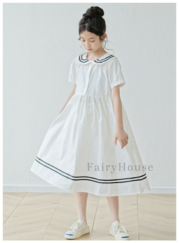 送料無料子供服女の子ワンピースホワイトおしゃれワンピーキッズ女の子夏服ワンピ...