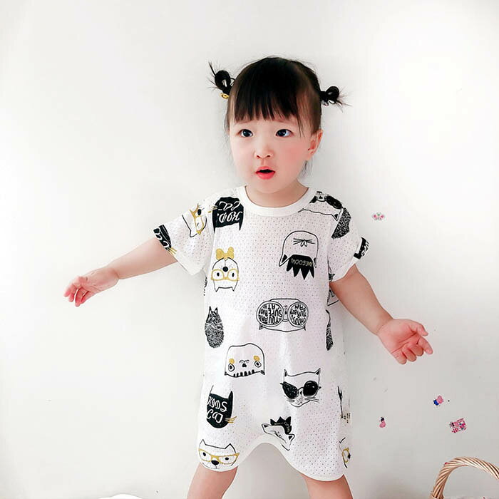 パジャマキッズロンパースオールインワンカバーオールキッズつなぎパジャマ半袖子供女の子男の子ジュニアルームウェアかわいい綿混子供服可愛い部屋着春夏秋8090100110120130cm — vista 2